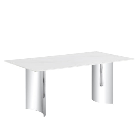 Modern Minimalist Dining Table With Marble Glass Top
