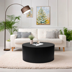 Modern Wave Stripe Round Coffee Table With Spacious Top