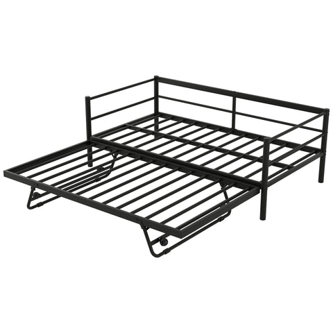 Industrial Metal Daybed With Adjustable Pop Up Trundle And LED Strip