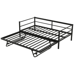 Industrial Metal Daybed With Adjustable Pop Up Trundle And LED Strip
