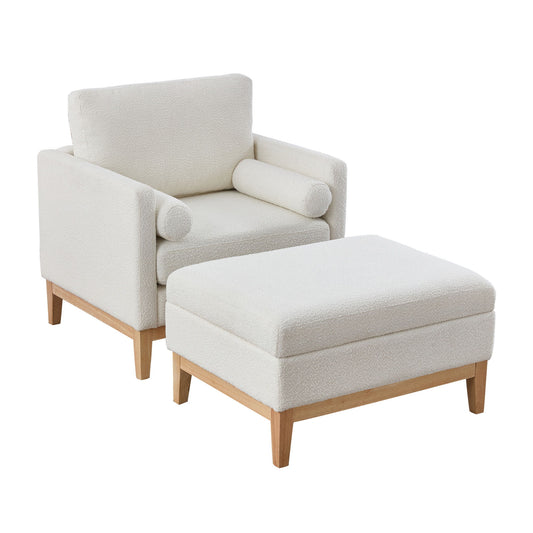 Oversized 360 Degree Swivel Barrel Accent Chair And Ottoman Set With Storage