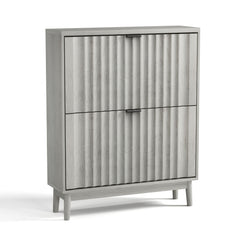 Shoe Cabinet With 2 Flip Drawers, Fluted Shoe Storage Cabinet For Entryway, Free Standing Shoe Storage Organizer With Wave Doors For Heels, Boots, Slippers In Hallway, Living Room - Gray