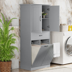 Modern Bathroom Storage Cabinet With Two Laundry Baskets, One Drawer, Adjustable Shelf