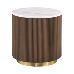 3 Piece Table Set Oval Cocktail Table, 2 Round End Tables - Brown / Gold / White