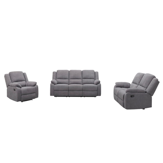 3 Piece Reclining Sofa Set With 150° Deep Recline, 3 Seat Couch, Loveseat & Single Recliner - Gray
