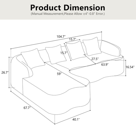 Modular L-Shape Sectional Sofa With Curved Chaise