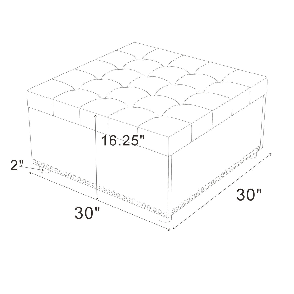 Tufted Storage Ottoman With Button Tufting And Nailhead Trim