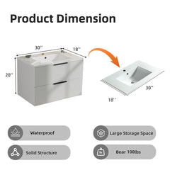 Modern Wall Mounted Floating Bathroom Vanity With Sink And Drawers