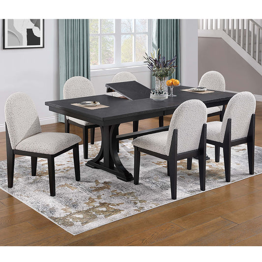 7 Piece Dining Set, Table And 6 Side Chairs, Table With Trestle Base - Black / Charcoal / White