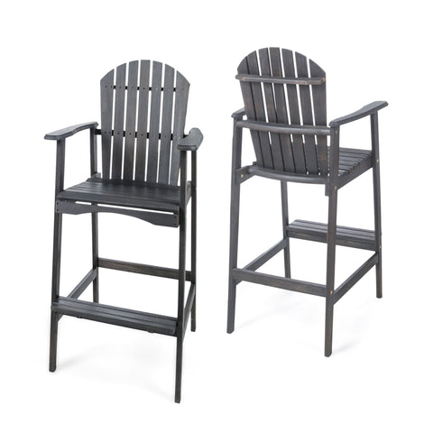 Outdoor Acacia Wood Adirondack Barstools (Set of 2)