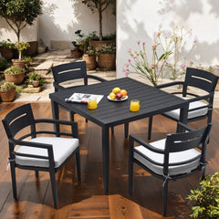 Outdoor Modern Dining Set, Chairs Sunbrella Cushioned And Dining Table With Umbrella Hole