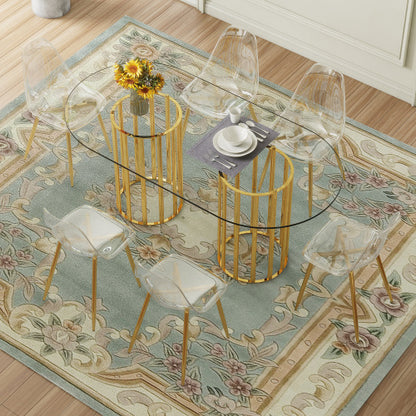 Comedor Ovalado de Vidrio Templado 6 Puestos - Dorado y Transparente 48 - 020