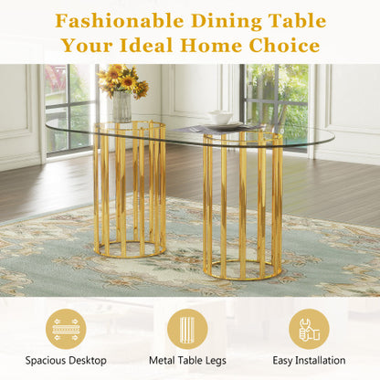 Comedor Ovalado de Vidrio Templado 6 Puestos - Dorado y Transparente 48 - 020
