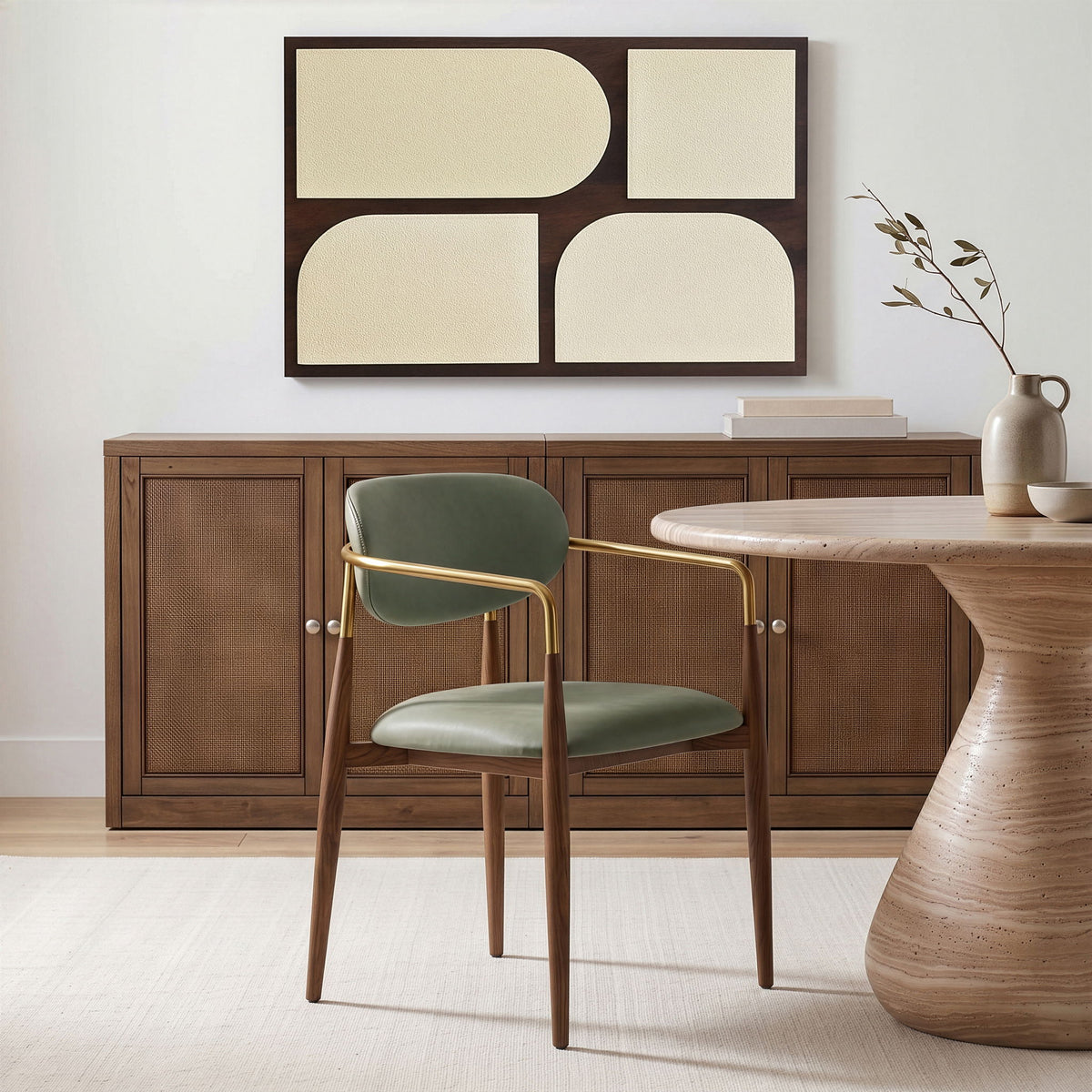 Ronda - Vegan Leather Upholstered Dining Arm Chair - Walnut Legs