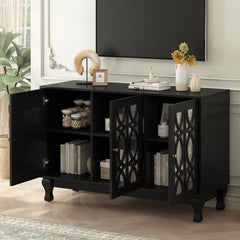 Modern Mirrored TV Stand, 3 Adjustable Shelves For Living Room