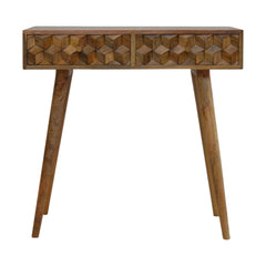 Cube Carved Console Table - Light Brown