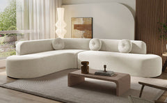 Extra Large Sectional Sofa Soft Fabric Upholstery, Elegant Curved Design With 3 Round Cushions, High - Resilience Foam For Ultimate Comfort - Beige