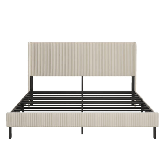 Platform Bed With Metal Frame And Charging Station