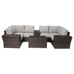 Outdoor Wicker Sectional With Weather Resistant Cushions And Table