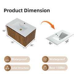 Wall Mounted Floating Bathroom Vanity With Sink And Drawers