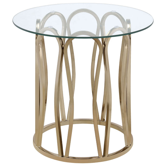 Round Glass Top Table With Polished Metal Base