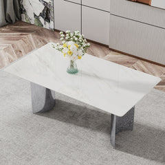 Modern Minimalist Dining Table With Marble Glass Top