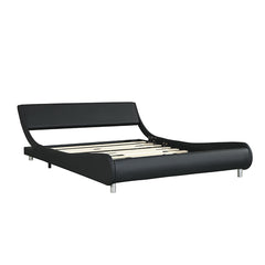 Queen Size Upholstered Platform Bed Frame With LED Lighting, Curve Design, Slat Support, No Box Spring Needed - Black
