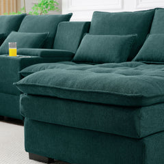 U Shaped Sofa With Console And Cupholders, 6 Seat