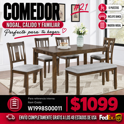 Comedor Rectangular Madera 6 Puestos 48 - 021