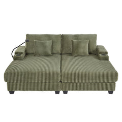 Modern Chaise Sofa With Adjustable Backrest, Cup Holders, Phone Holder & Storage Compartments For Living Room
