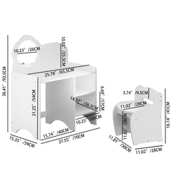 Kids Vanity Table With Mirror And Chair, Dressing Makeup Desk With Storage Shelves - White