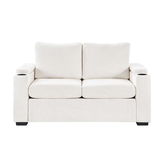 Pull Out Sofa Bed Loveseat With Twin Mattress, Cup Holders And Arm Storage