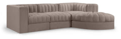 Rummi - Velvet Performance Fabric Upholstered 4 Piece Modular Sectional, With Reverse Corner Chair