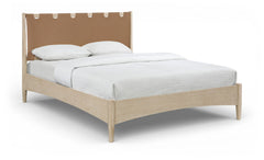 Santos - Vegan Leather Headboard And Wood Bed - Waxed Natural Frame