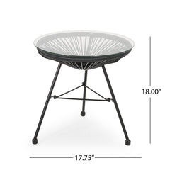 Nusa - Modern Rattan Side Table With Tempered Glass Top