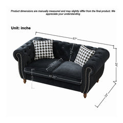 Chesterfield Velvet Upholstery Fabric Loveseat With Roll Armrest And Nailhead