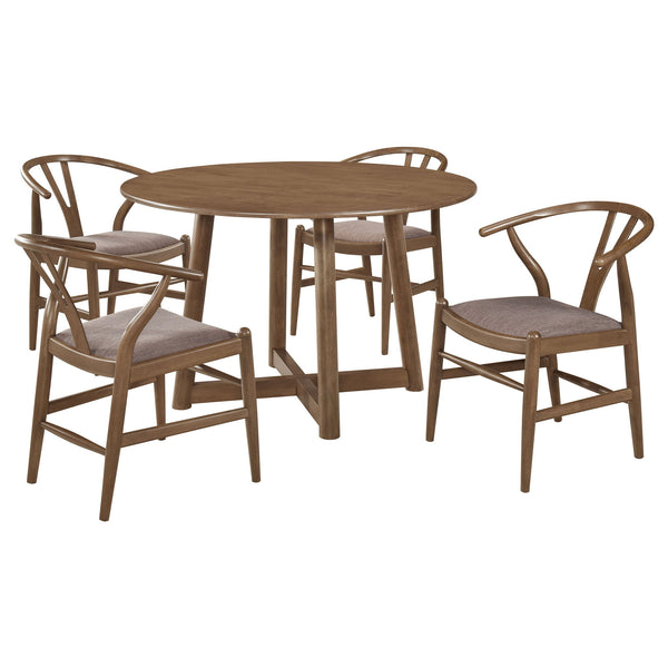 Guinea - 5 Piece Dining Set With Round Table And Upholstered Chairs - Walnut