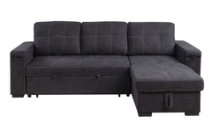 Toby - Woven Fabric Reversible Sleeper Sectional Sofa With Storage Chaise Cup Holder Charging Ports And Pockets