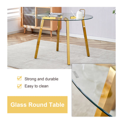 Comedor Redondo de Cristal 6 Puestos - Blanco y Dorado 48 - 023