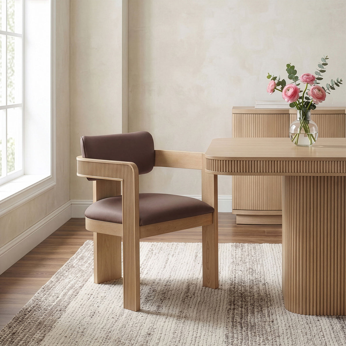 Sacha - Vegan Leather Upholstered Dining Chair With Natural Base (Set of 2)