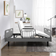 Electric Adjustable Hospital Bed For Home Use With Wired Remote Control, Memory Foam Mattress - Gray / White