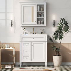 Bathroom Vanity With Medicine Cabinet, Royal Mirror Cabinet, Modern Bathroom Storage Cabinet With 2 Soft Closing Doors And 4 Drawers