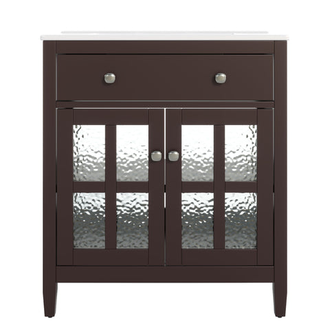 Bathroom Vanity With Ceramic Sink, Adjustable Shelf & Tip Out Tray