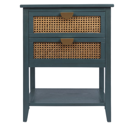 2 Drawer Side Table, Natural Rattan
