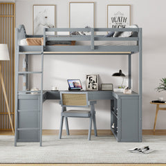 Loft Bed With Drawers, Cabinet, Shelves With Desk