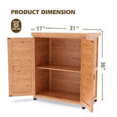 Rustic Cedar Potting Bench With Storage Cabinet And Metal Table Top For Outdoor Patio - Light Brown