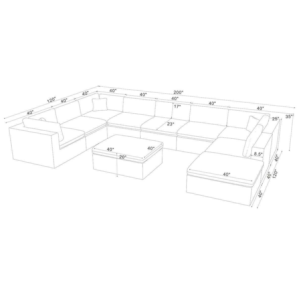 Custom Configuration Modular Sectional & Toss Pillows
