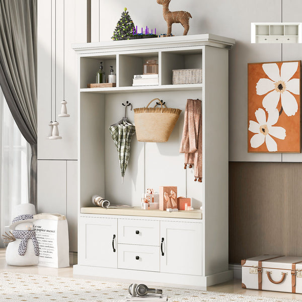 Hall Tree With 3 Hooks, Coat Hanger, Entryway Bench, Storage Bench, 3 In 1 Design