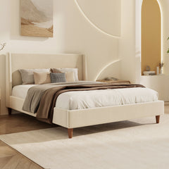 Modern Upholstered Platform Bed With Wingback Headboard