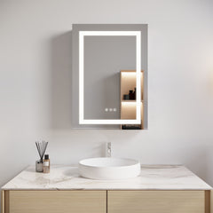 Bathroom Medicine Cabinet With LED Mirror, Anti-Fog, Waterproof, 3000K~6000K Single Door Lighted Bathroom Cabinet With Touch Swich